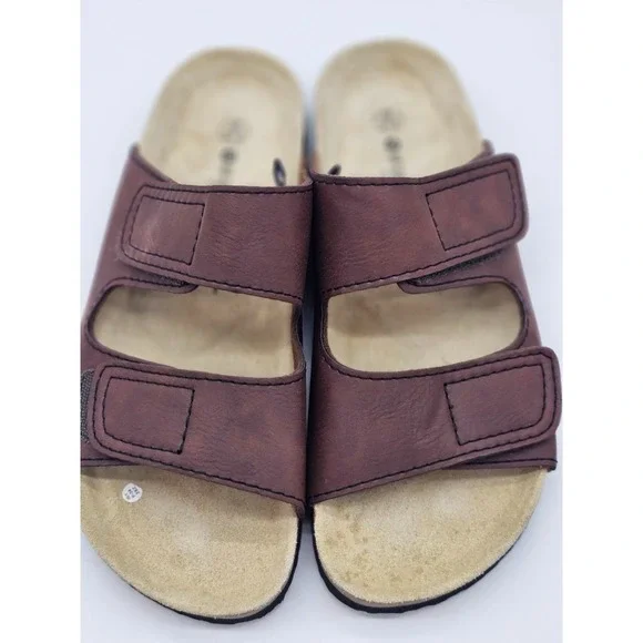 NATURAL WALK by Livergy Men's 2 Strap Buckle Brown Slip On Sandals Size 10 - Picture 2 of 10